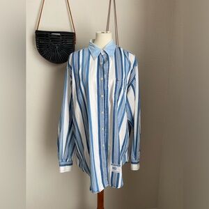 Vintage Nautica Striped Long Sleeve Button Up Short Sleeve Shirt, Size XL